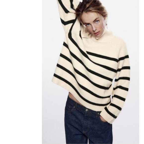 Zara Zippered Striped Knit Sweater size L - Picture 2 of 16